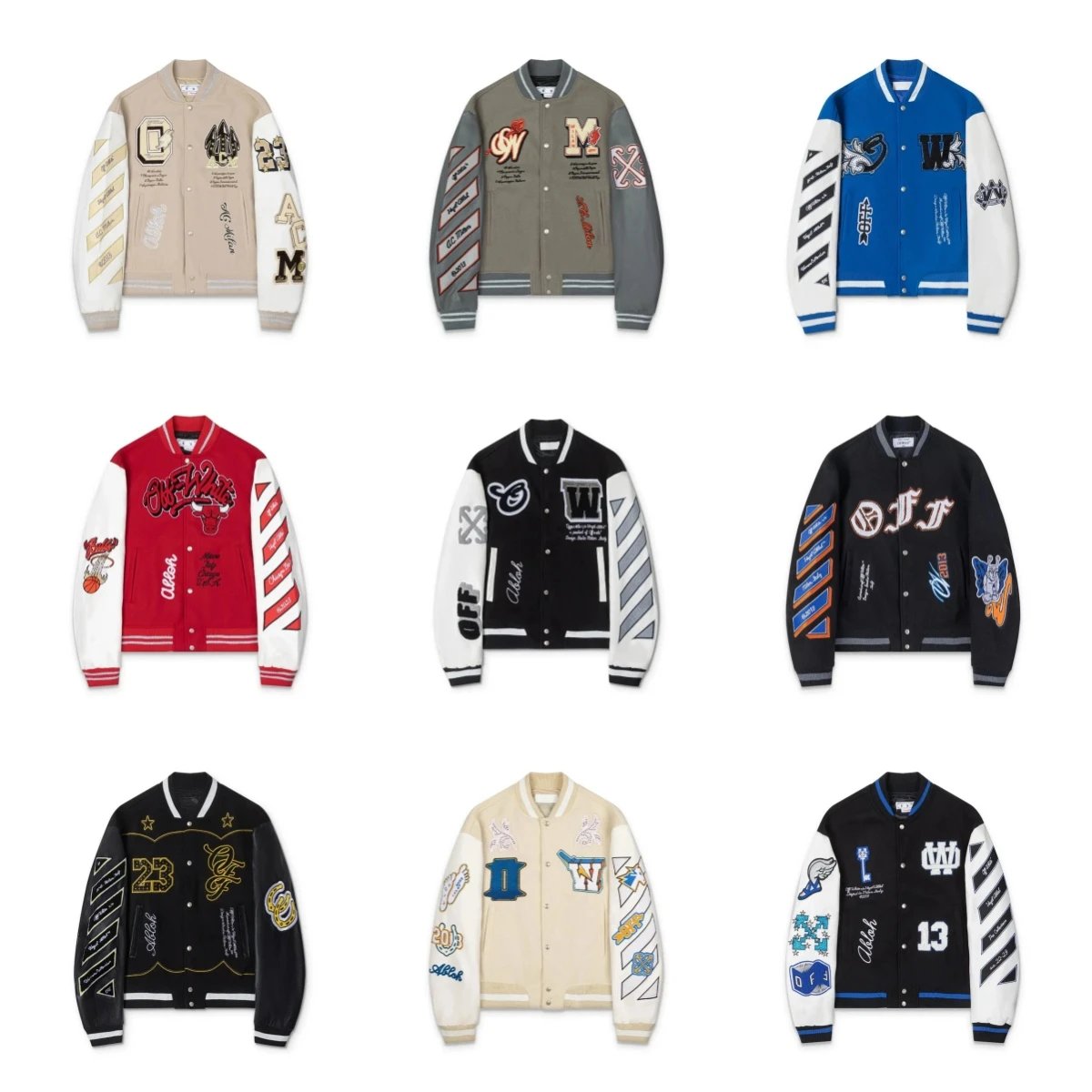 Off-White Varsity Jacket Patchwork Streetwear Jacket Multicolor