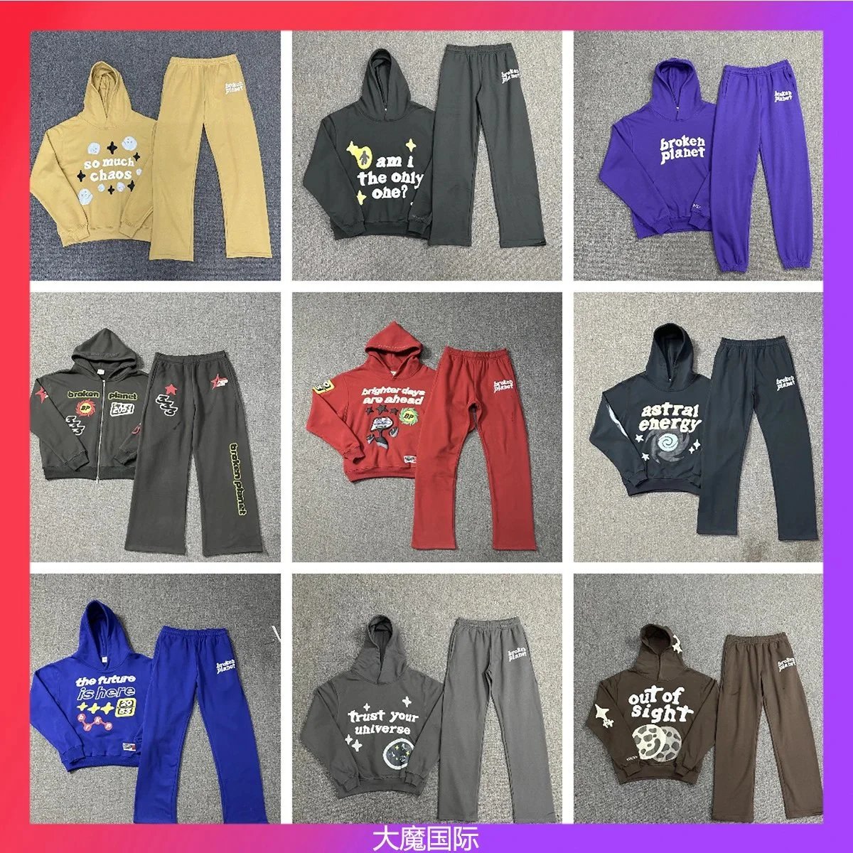 Broken Planet Graphic Print Matching Set Streetwear Multicolor