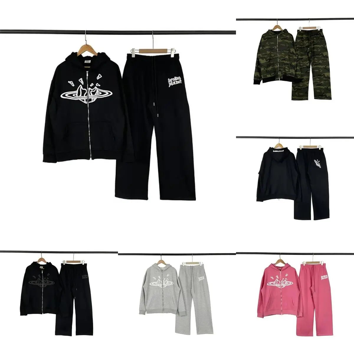 Broken Planet Graphic Print Streetwear Tracksuit Set Multicolor