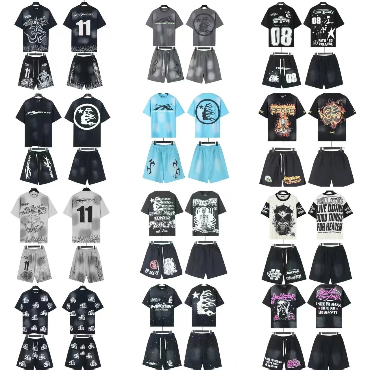 Hellstar Graphic Print Streetwear Shorts Set Multicolor