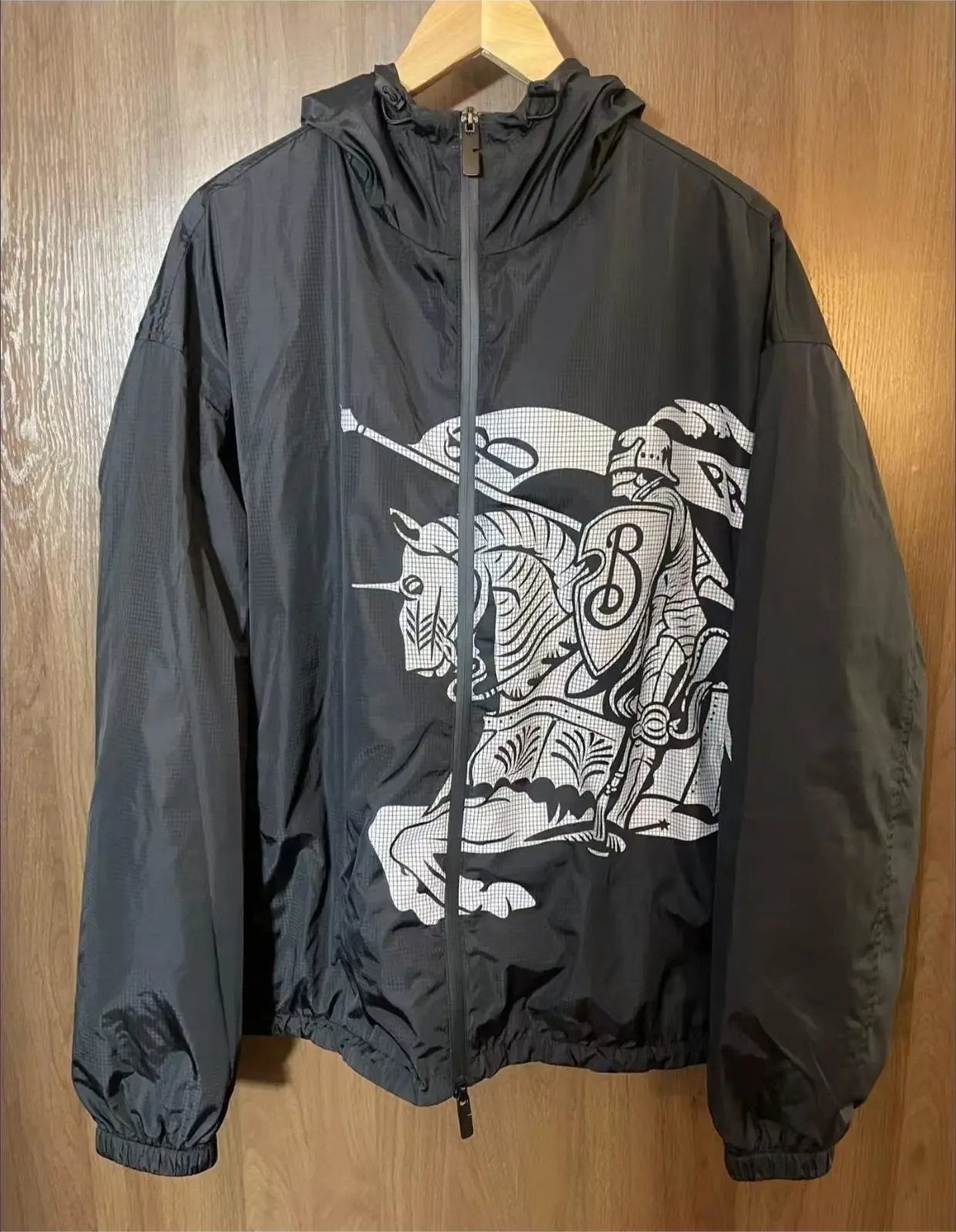 Burberry Equestrian Knight Graphic Windbreaker Jacket Black