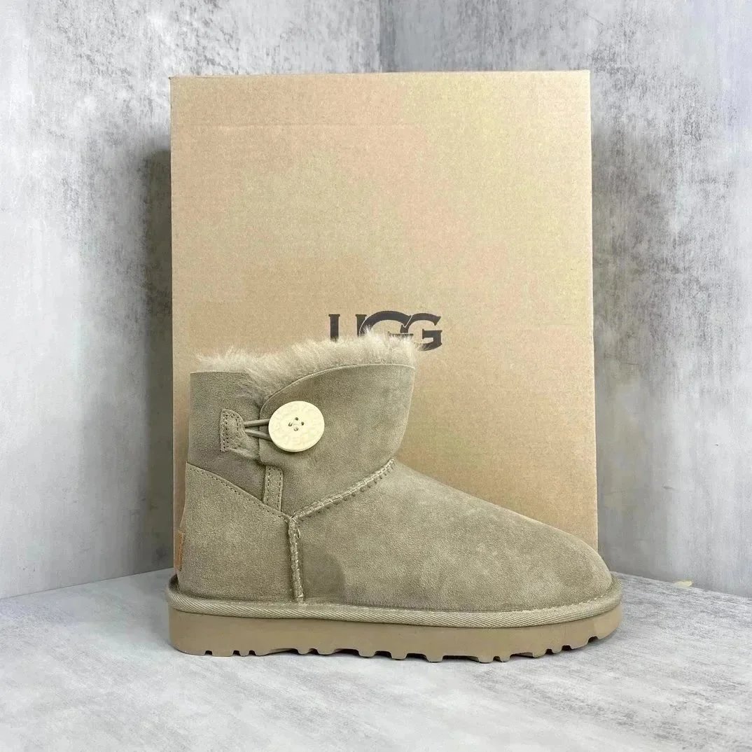 UGG Bailey Button Mini Suede Boots Beige