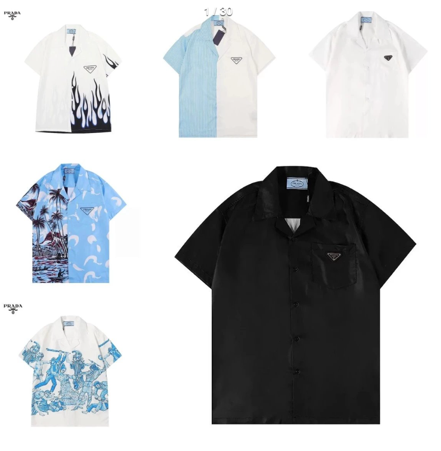 Prada Re-Nylon Bowling Shirt Short Sleeve Button-Down Shirt Multicolor