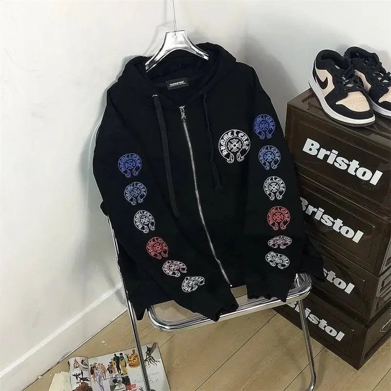 Chrome Hearts Multi-Color Horseshoe Zip-Up Hoodie Black