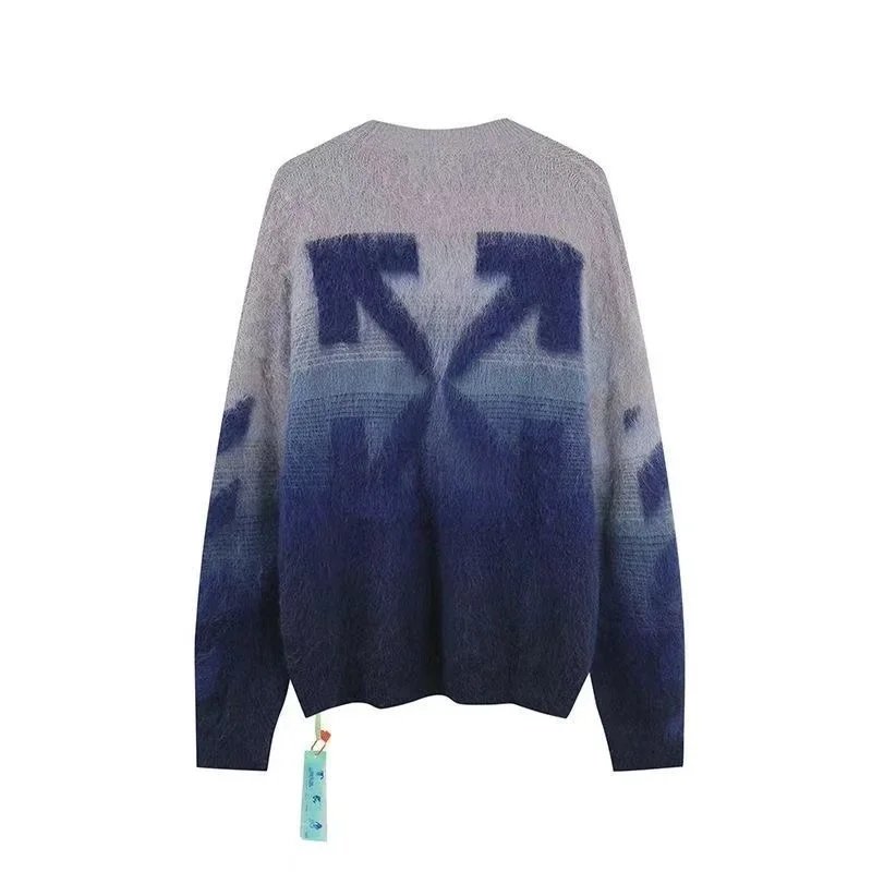 Off-White Mohair Arrows Sweater Ombre Knit Pullover Blue