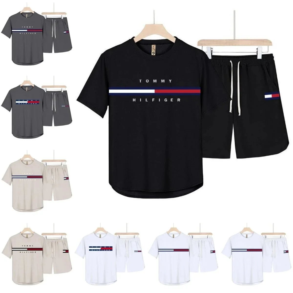 Tommy Hilfiger TH Graphic Print Casual Shorts Set Black