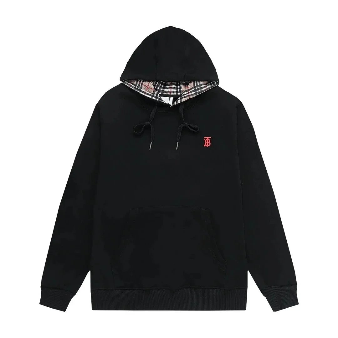 Burberry Check Lined Cotton Hoodie Black