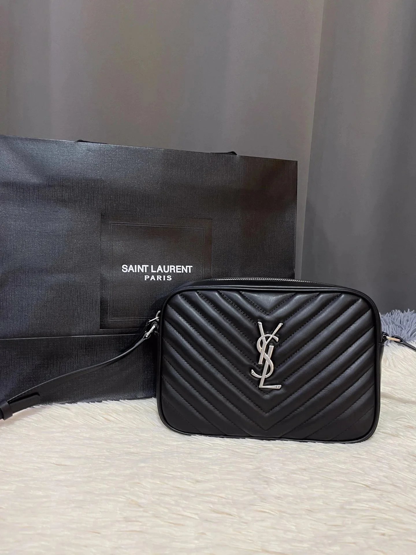 Saint Laurent YSL Lou Camera Quilted Leather Crossbody Bag Black