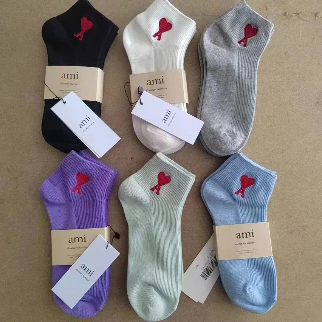Ami Paris Ami Heart Embroidery Cotton Socks Multicolor