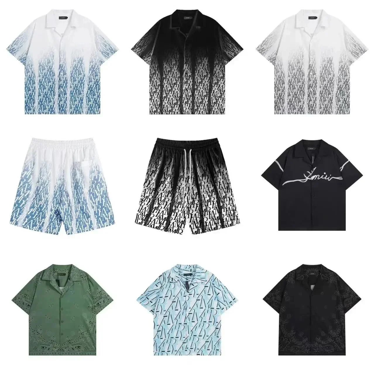 Amiri Monogram Print Matching Set Summer Shirt and Shorts Multicolor