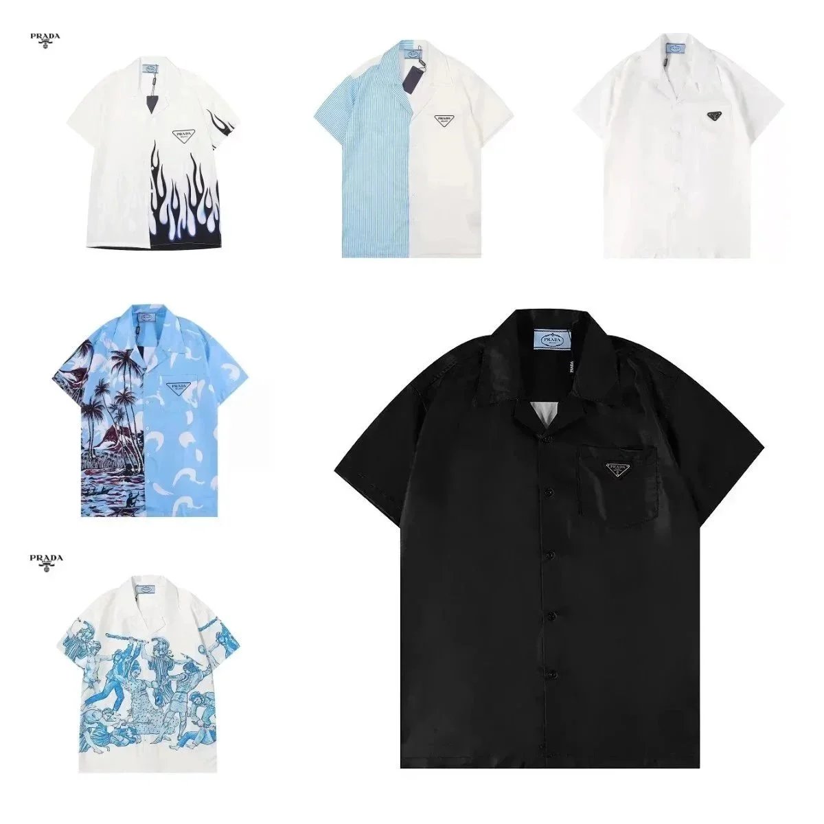 Prada Re-Nylon Bowling Shirt Short Sleeve Button-Down Shirt Black