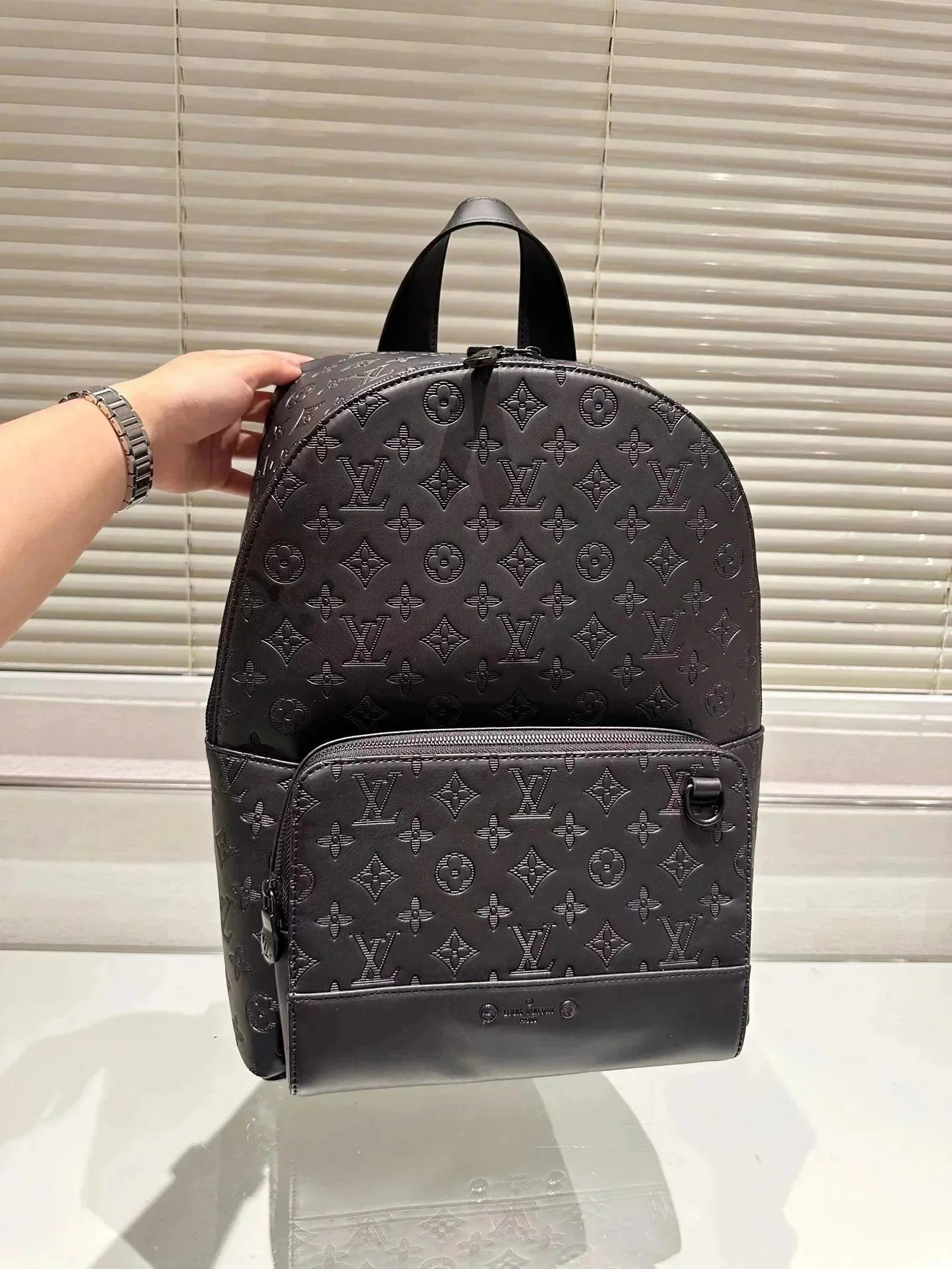 Louis Vuitton LV Discovery Embossed Leather Backpack Black