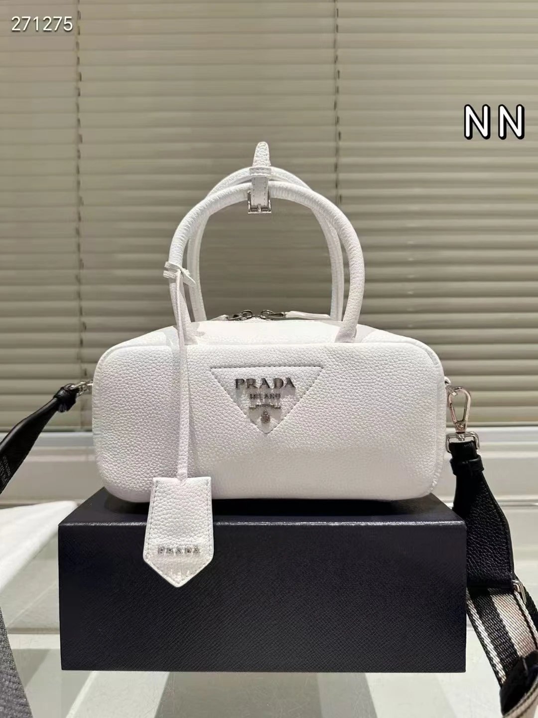 Prada Leather Bowling Bag Structured Handbag White