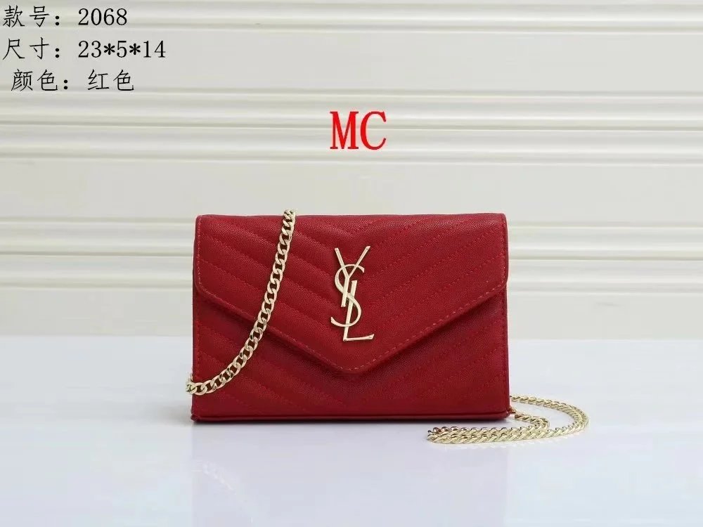 Yves Saint Laurent YSL Monogram Chain Wallet Quilted Leather Shoulder Bag Red