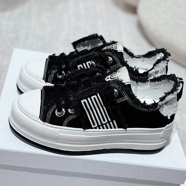 Dior Walk'n'Dior Frayed Canvas Sneakers Black and White