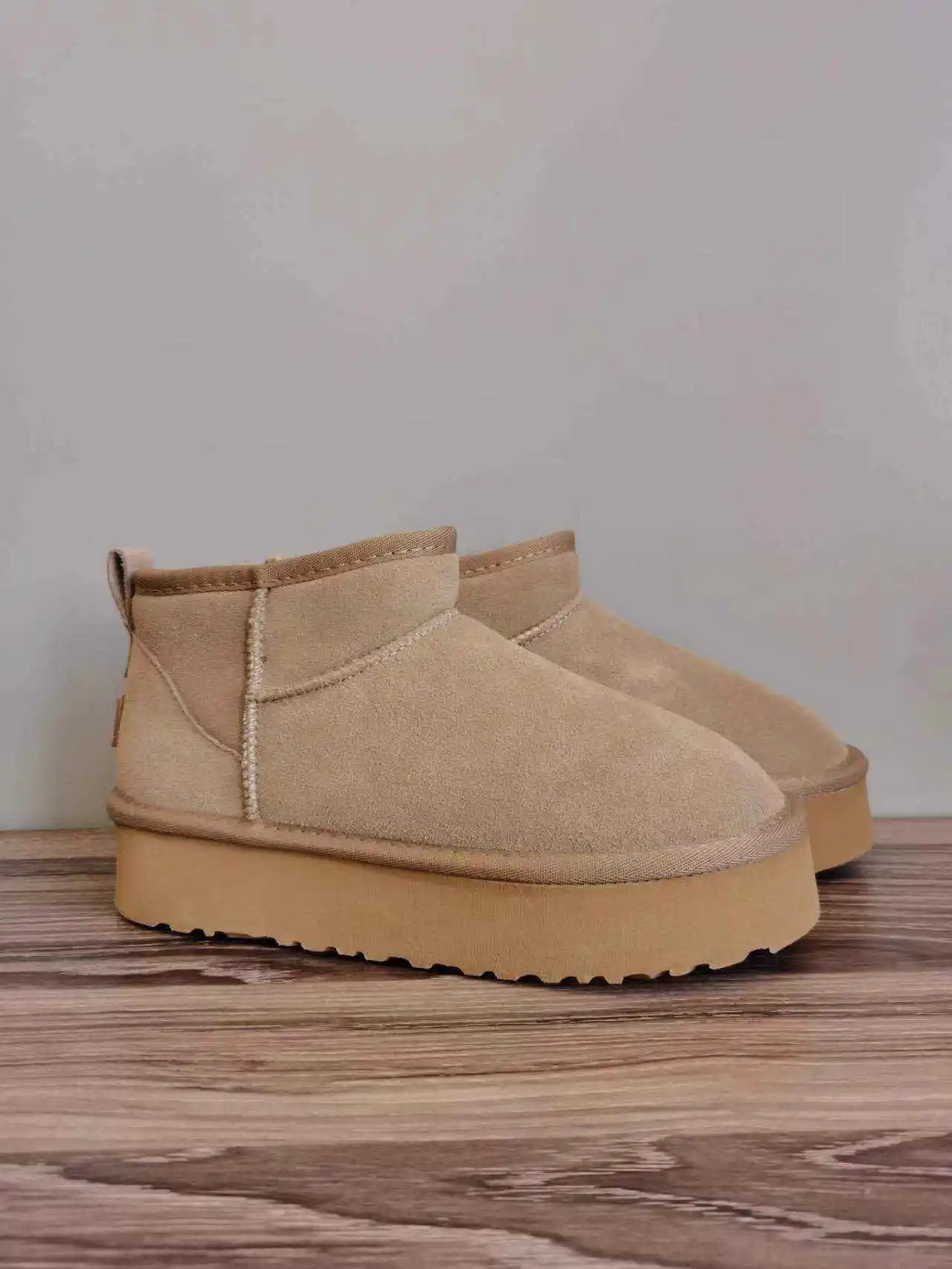 UGG Classic Ultra Mini Platform Suede Boots Beige