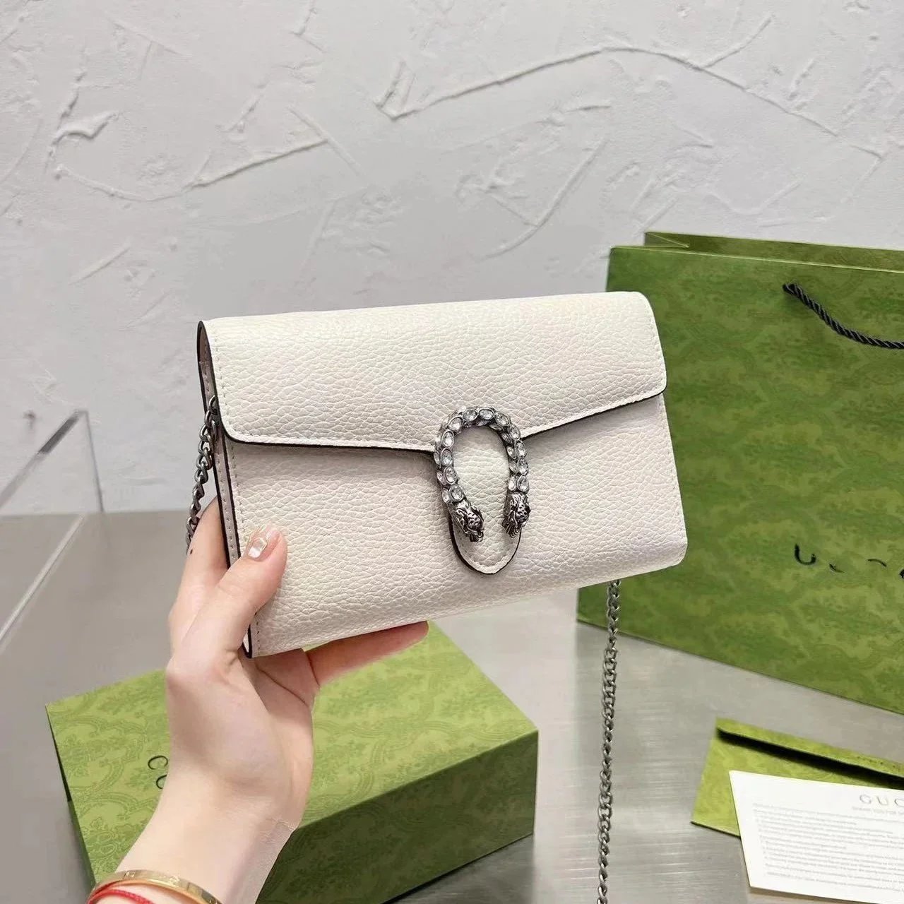 Gucci Dionysus Super Mini elegant leather chain bag White