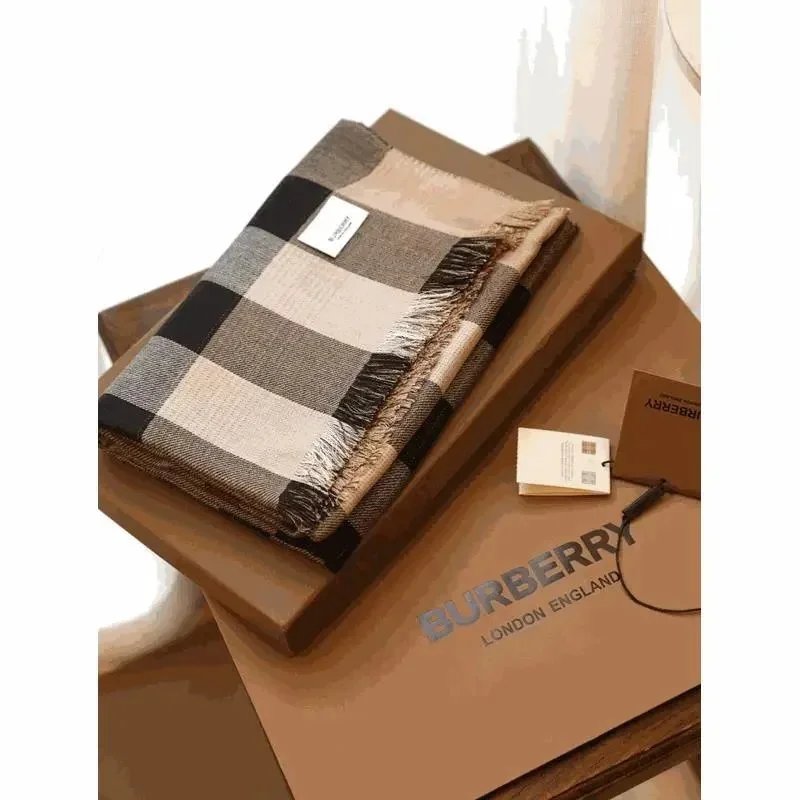 Burberry Check Cashmere Classic Scarf Beige and Black