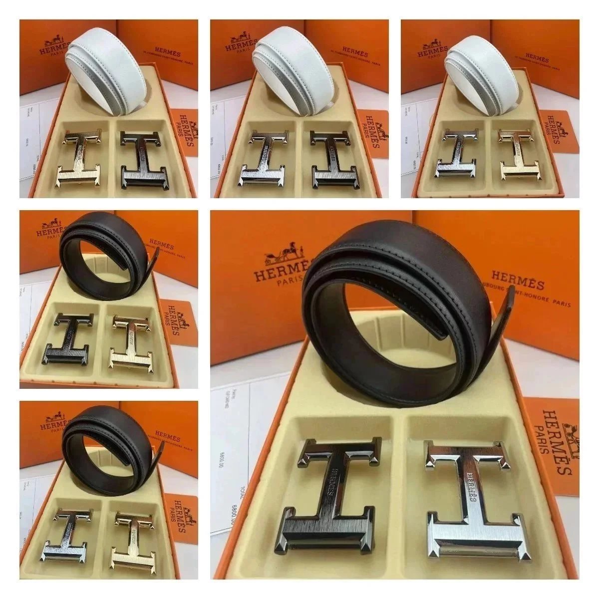 Hermes Constance H Buckle Reversible Leather Belt Black and White