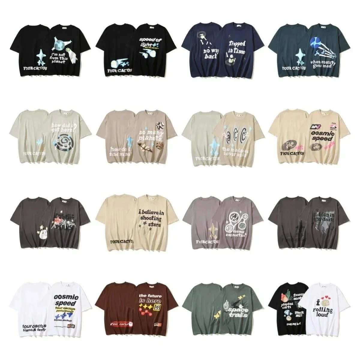 Four Cactus Graphic Print Oversized Tee Multicolor
