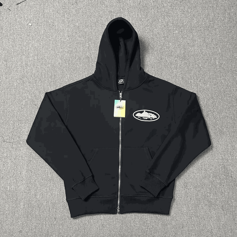 Corteiz Island Zip-Up Streetwear Hoodie Black