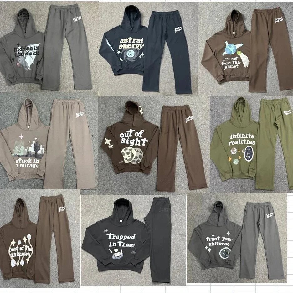 Broken Planet Graphic Tracksuit Set Streetwear Hoodie and Sweatpants Multicolor