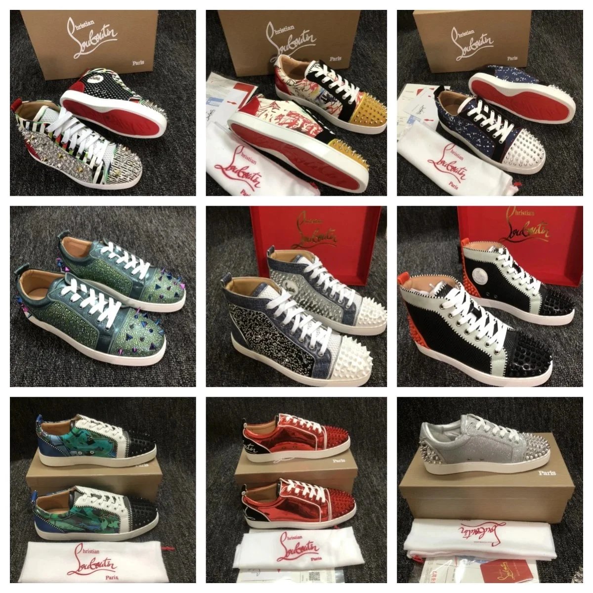 Christian Louboutin Louis Junior and Louis Spikes Studded Sneakers Multicolor