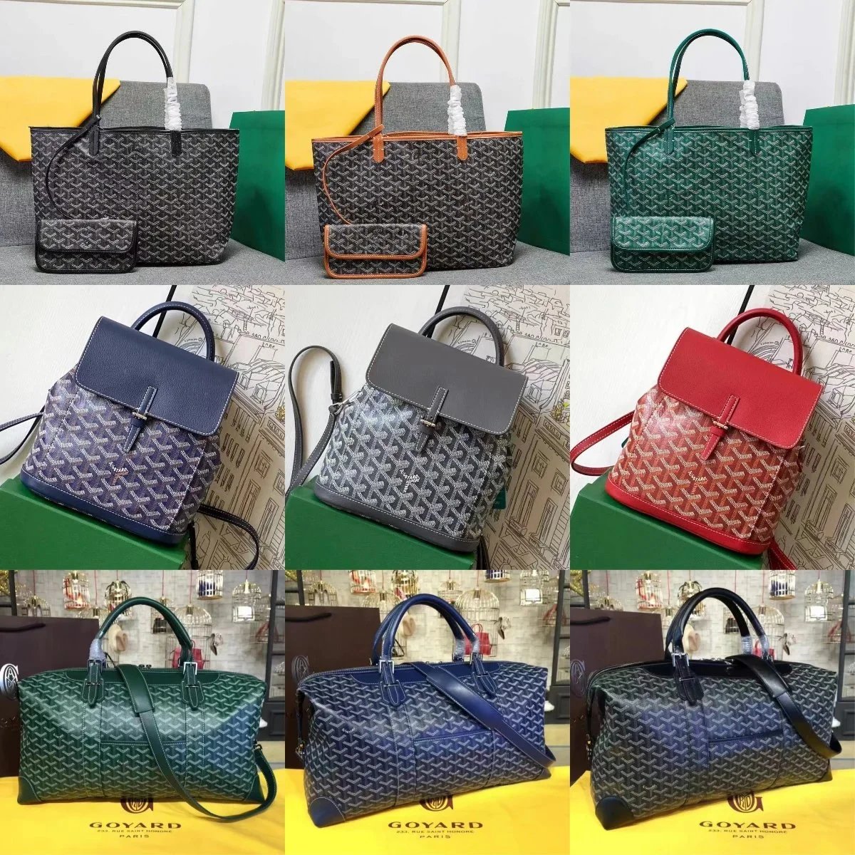 Goyard Saint Louis Tote Hardy Backpack and Boeing Duffle Bag Collection Multicolor