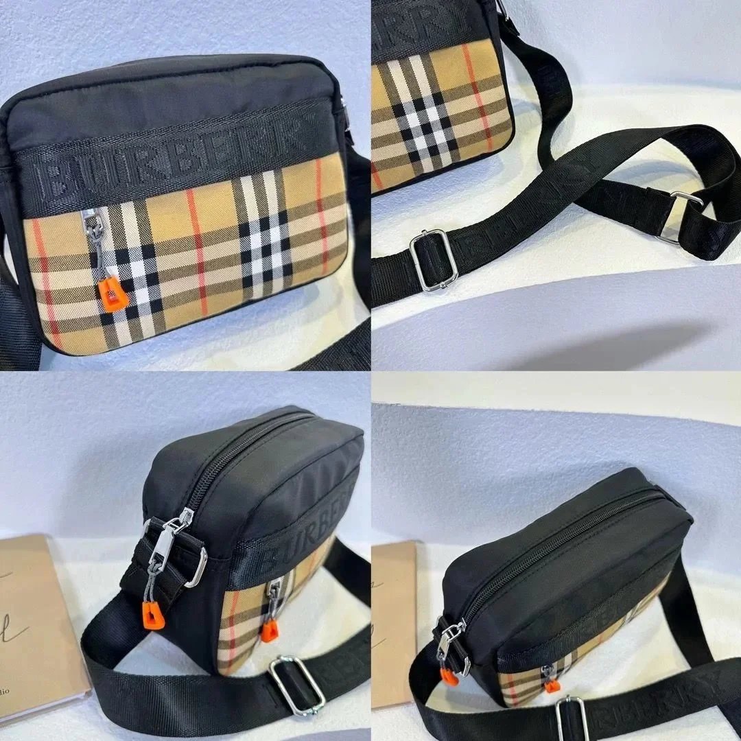 Burberry Check Print Casual Crossbody Bag Beige and Black