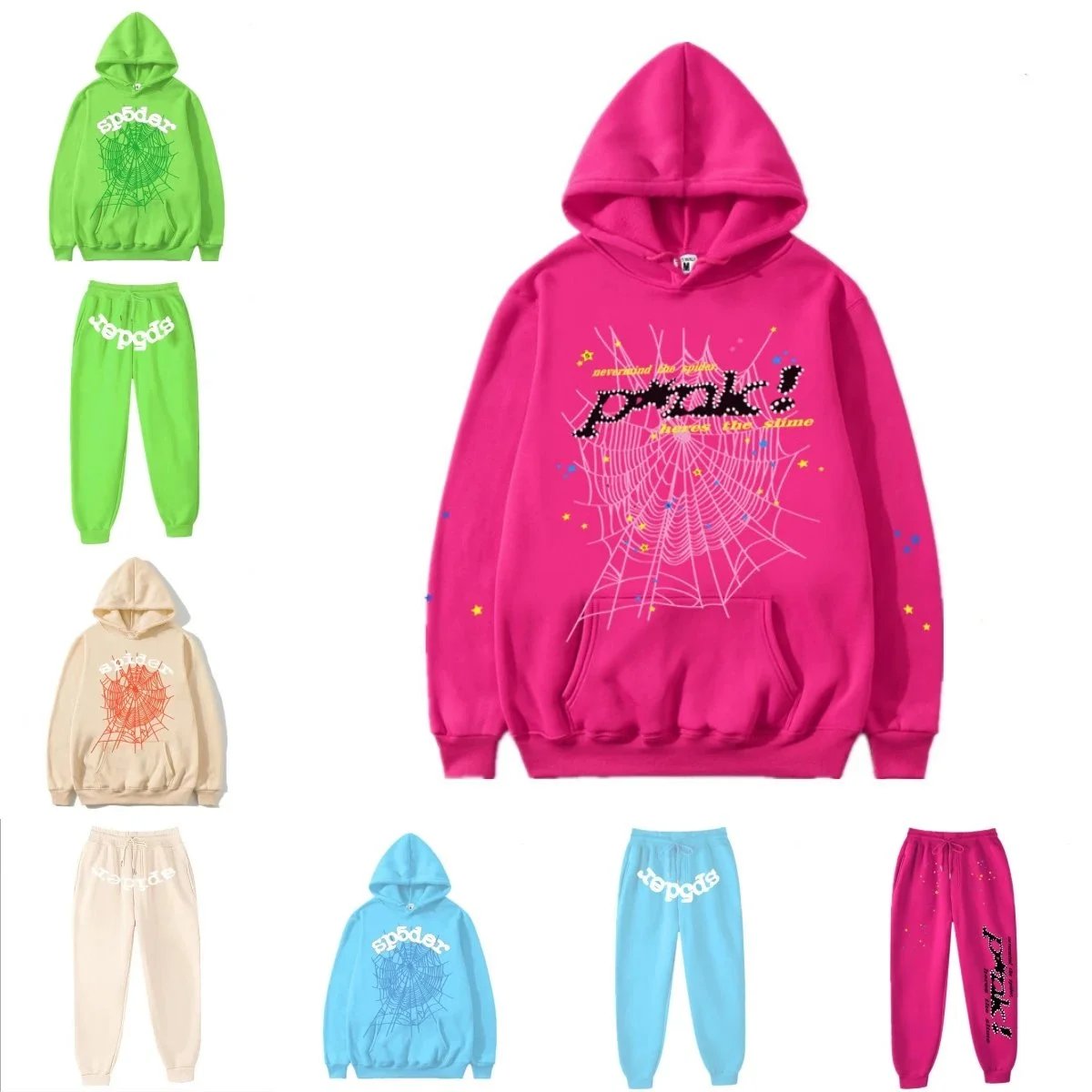 Sp5der Web Graphic Streetwear Hoodie Pink