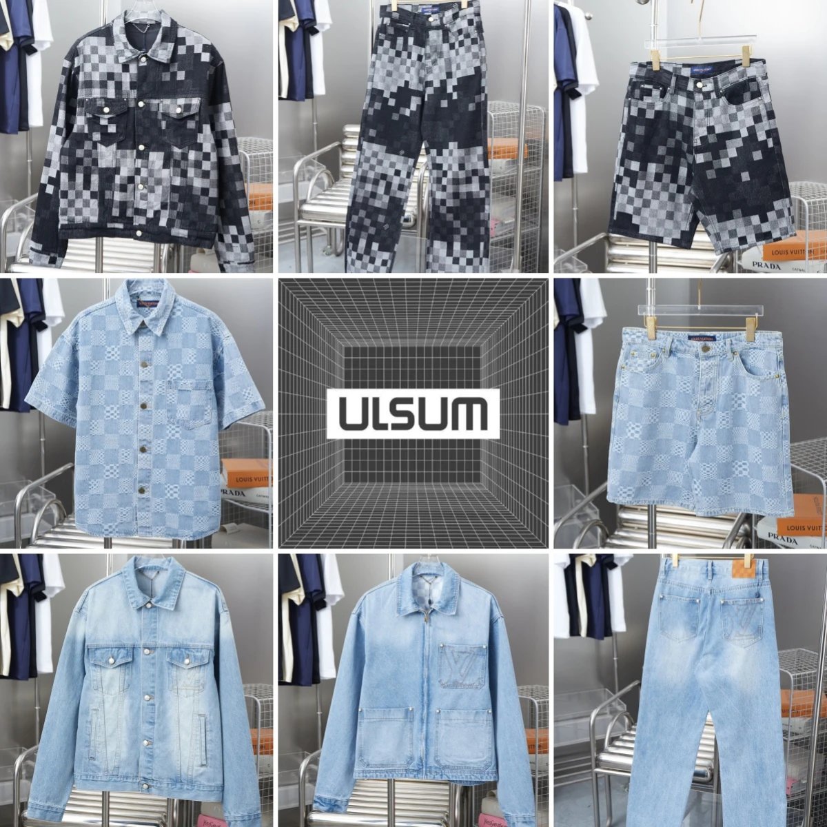 Louis Vuitton LV Damier Denim Collection Streetwear Jacket and Jeans Blue and Black