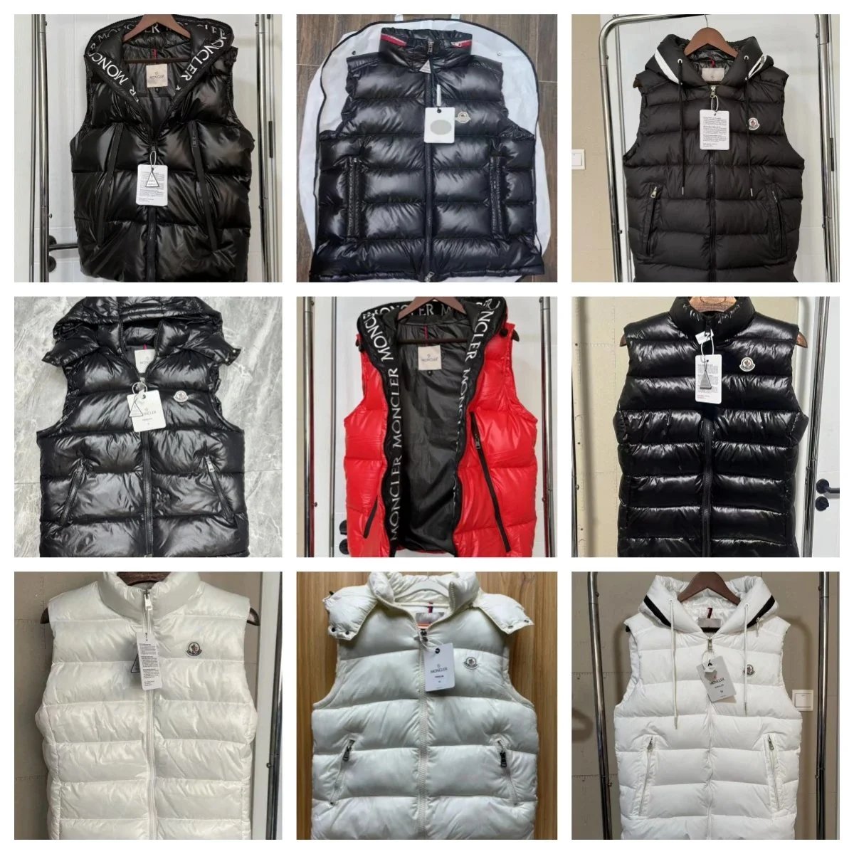 Moncler Puffer Down Gilet Sleeveless Jacket Black White Red