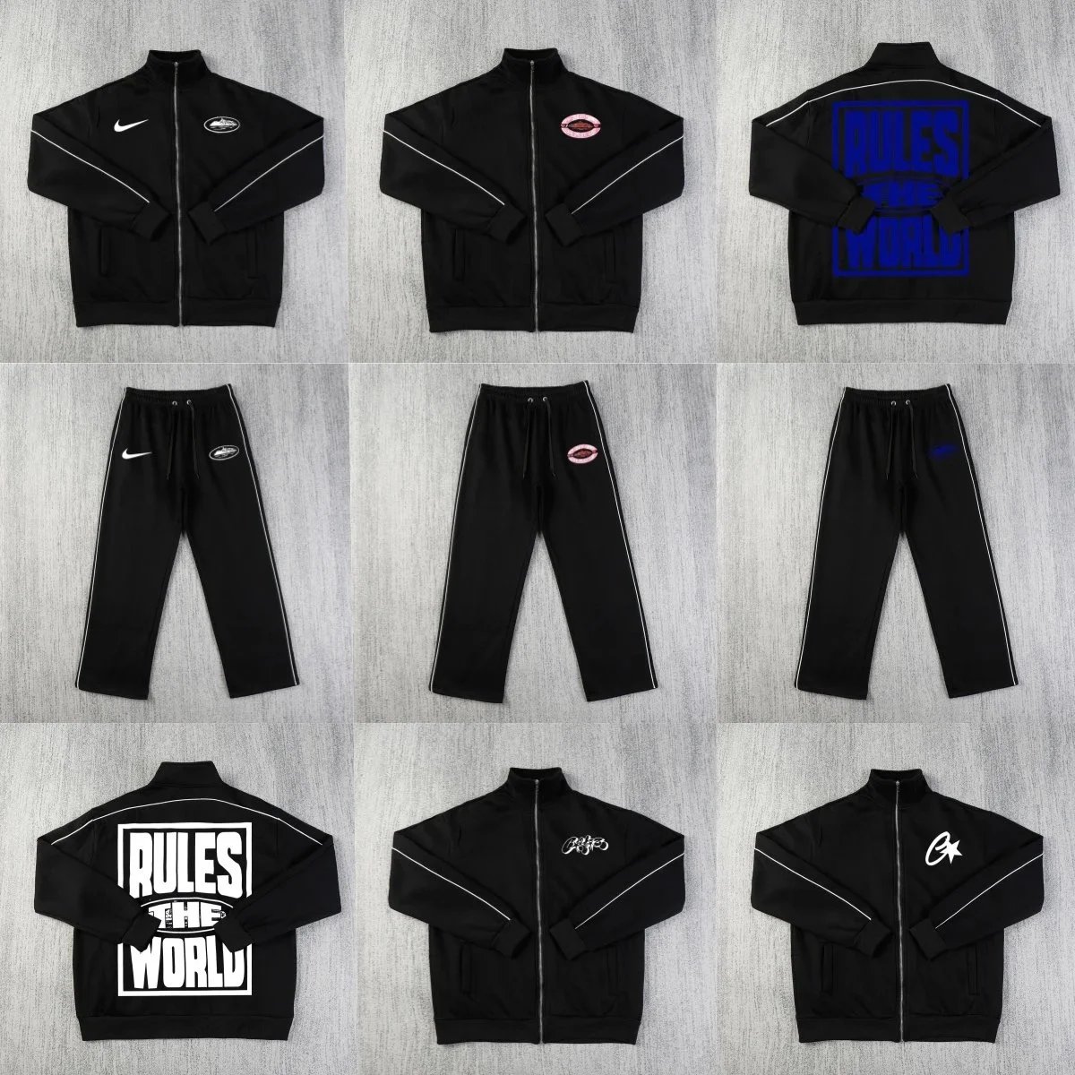 Corteiz CRTZ Rules The World Streetwear Tracksuit Set Black