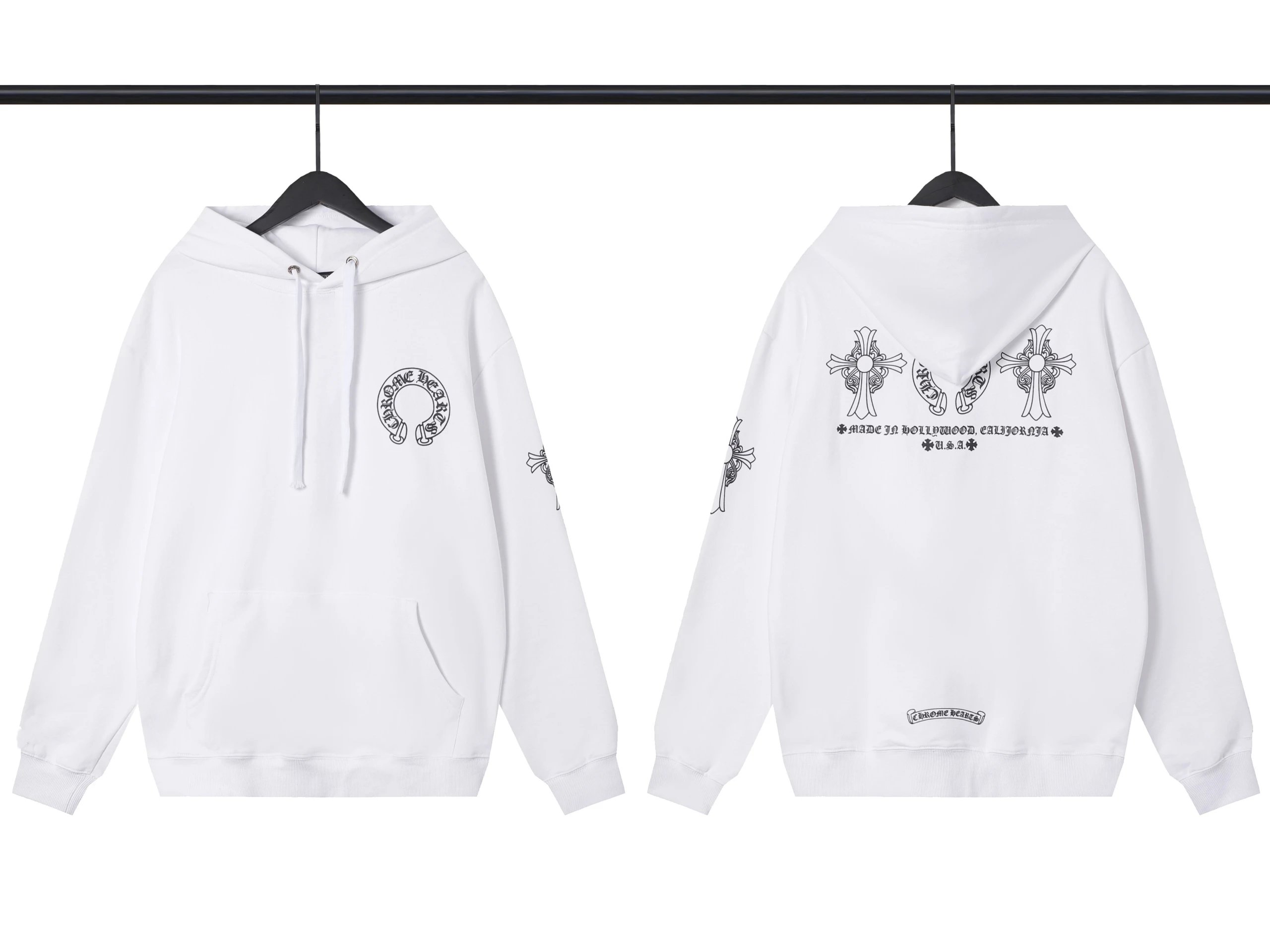 Chrome Hearts Horseshoe Cross Graphic Streetwear Hoodie White