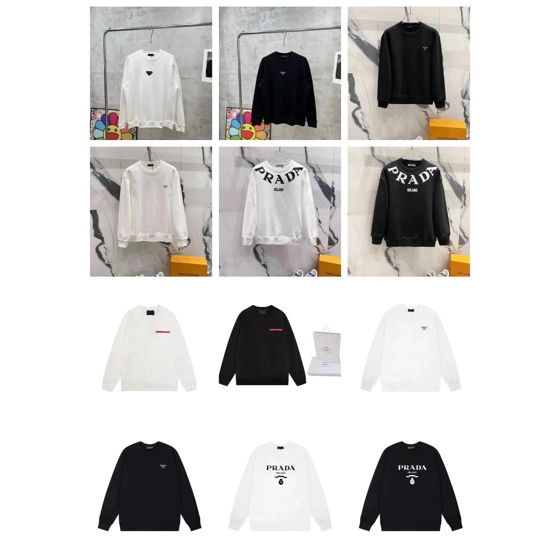 Prada Logo Print Casual Sweatshirt Black and White