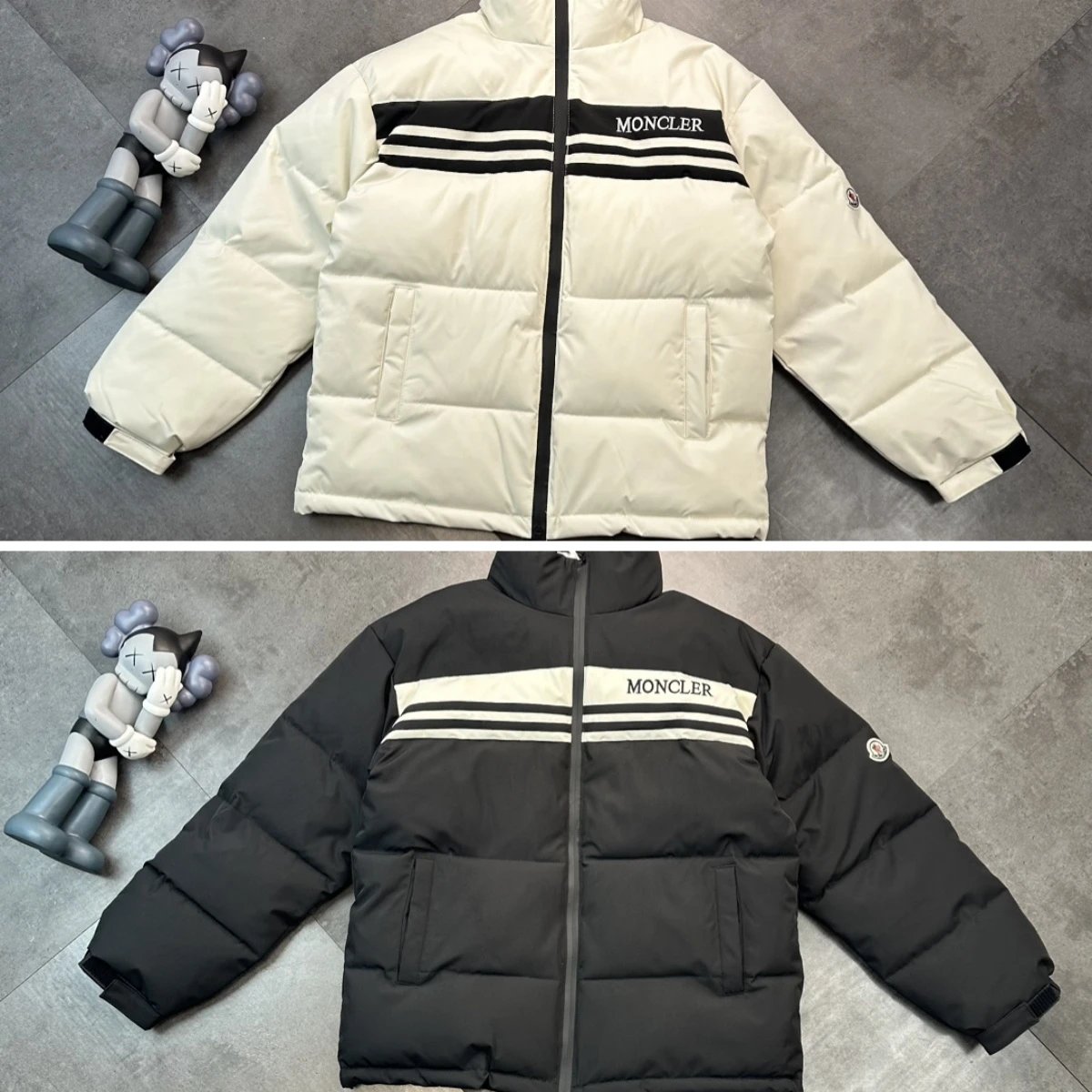 Moncler Striped Puffer Jacket Winter Down Jacket White and Black