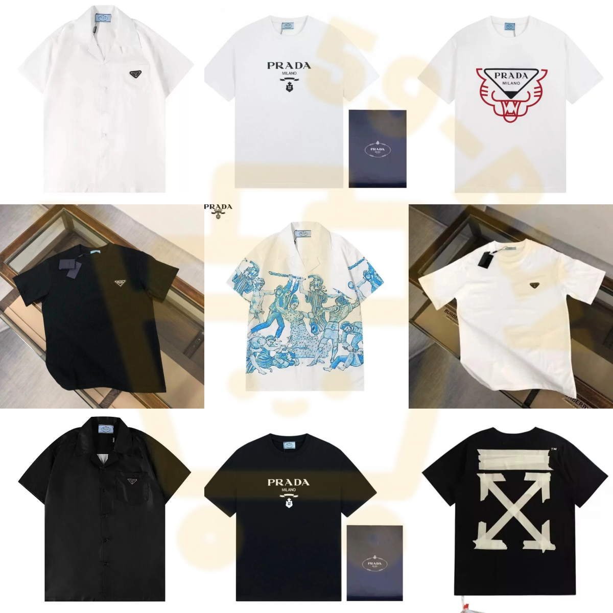 Prada Graphic and Logo Print Cotton T-Shirt Collection White and Black
