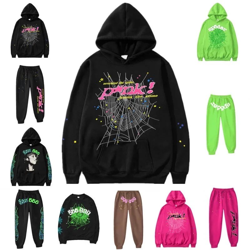 Sp5der Web Print Graphic Streetwear Hoodie Black