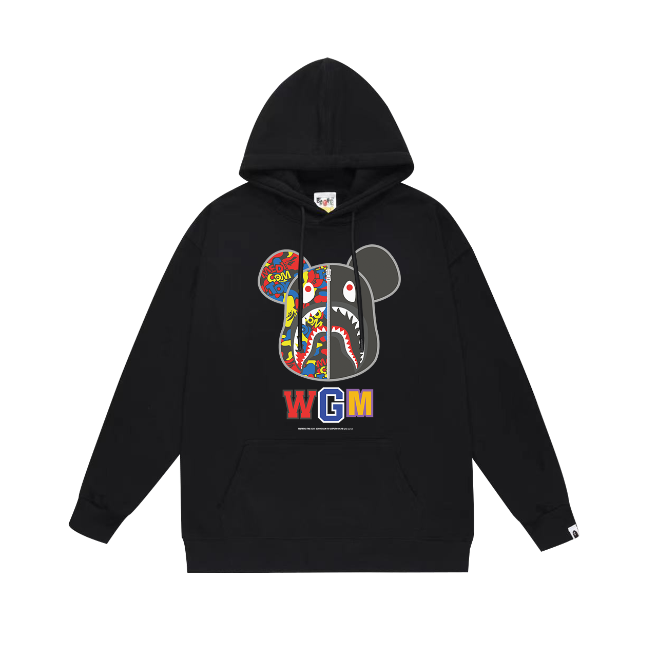 A Bathing Ape BAPE BE@RBRICK Shark Graphic Streetwear Hoodie Black