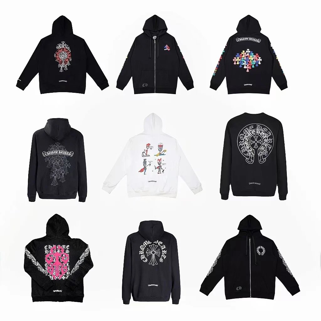 Chrome Hearts Graphic Print Streetwear Hoodie Black and White