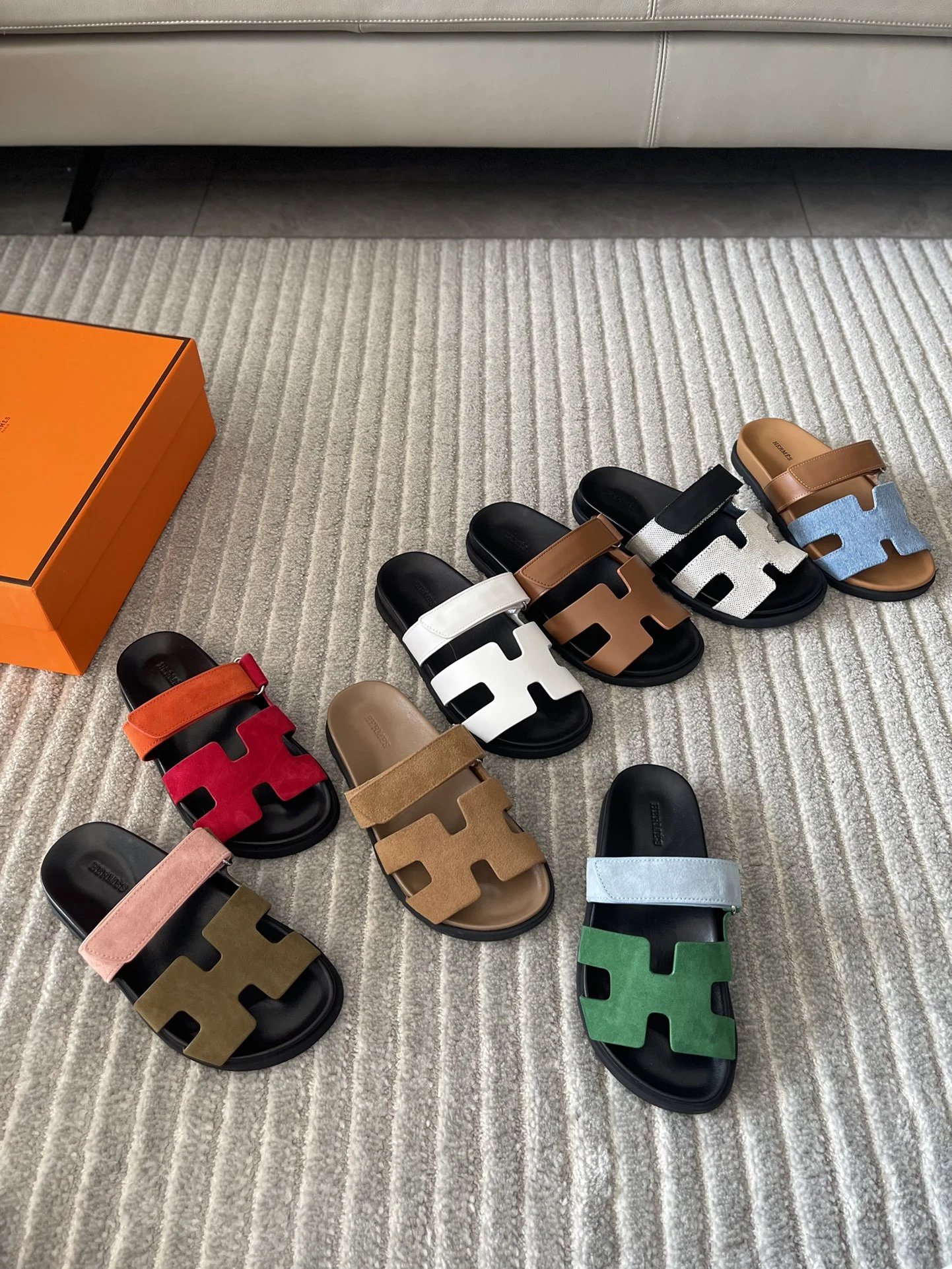 Hermes Chypre Suede Sandals Multicolor
