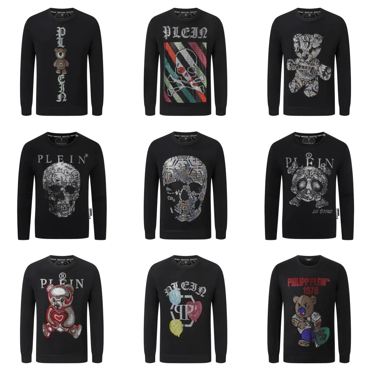 Philipp Plein PP Crystal Embellished Graphic Sweatshirt Black