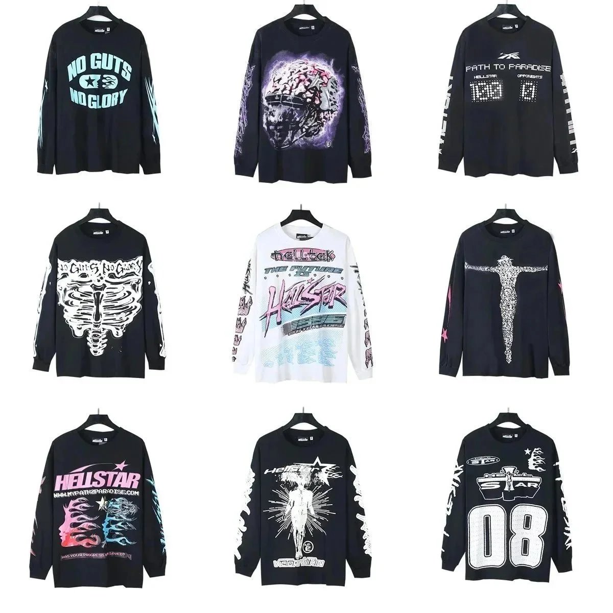 Hellstar Graphic Long Sleeve Streetwear T-Shirt Black and White
