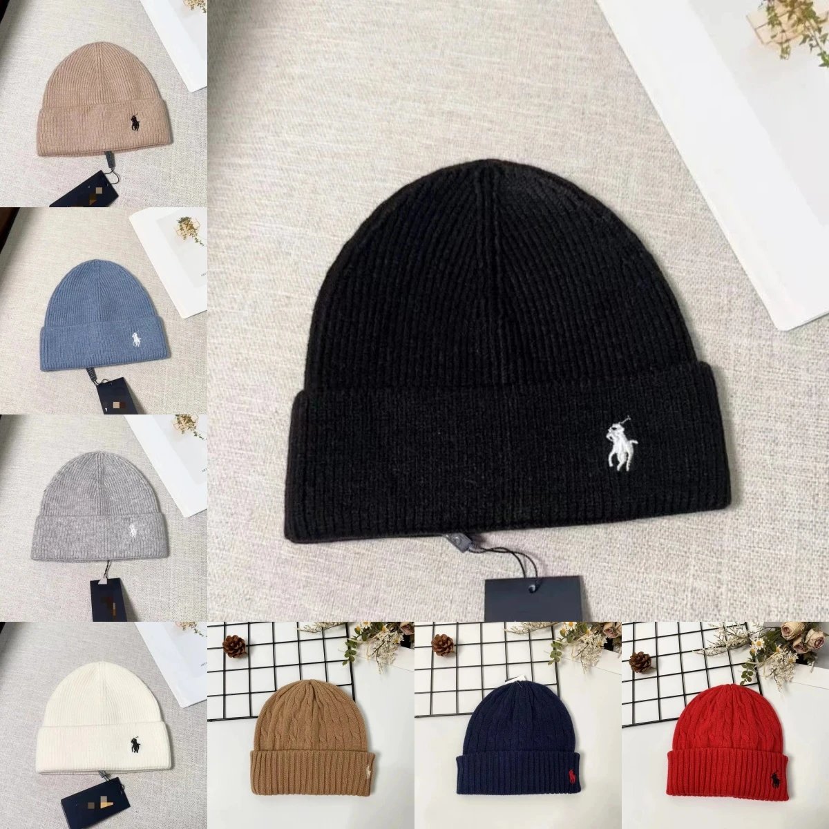 Ralph Lauren RL Pony Embroidery Ribbed Beanie Hat Multicolor