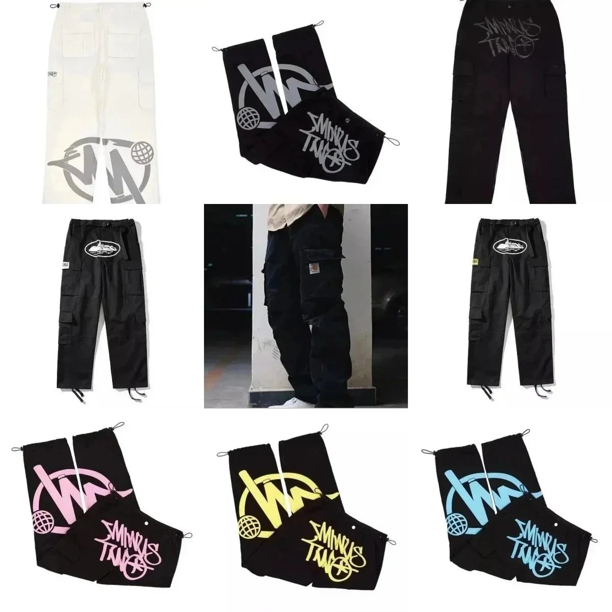 Minus Two Cargo Pants Streetwear Trousers Black