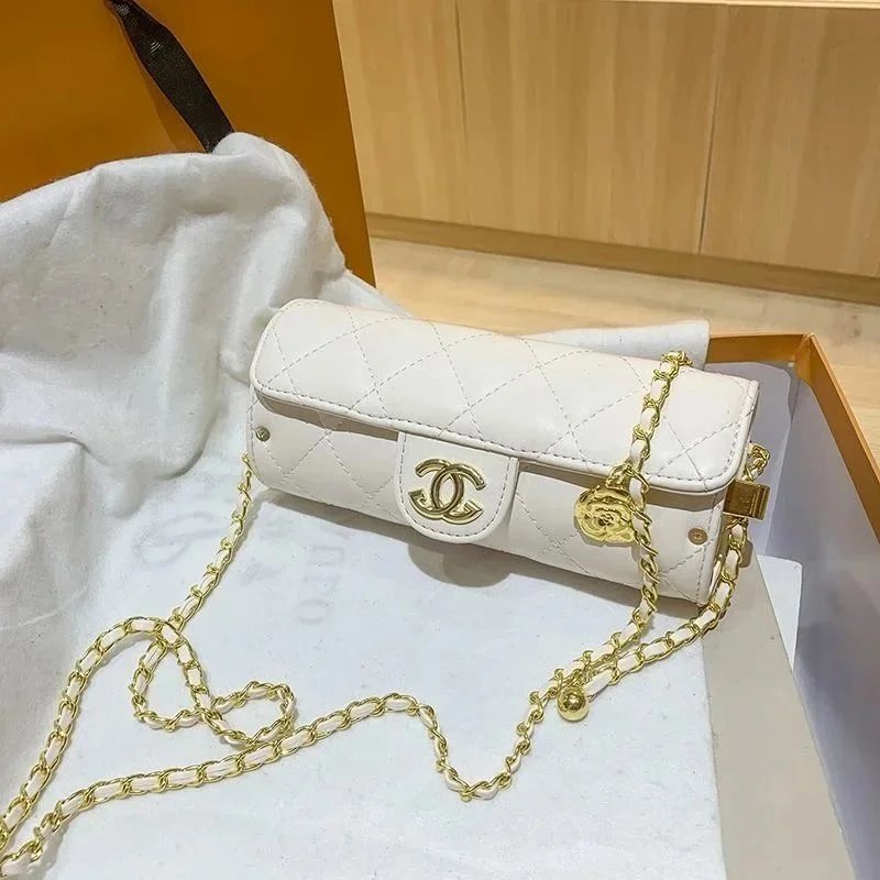Chanel Quilted Cylinder Chain Shoulder Bag White