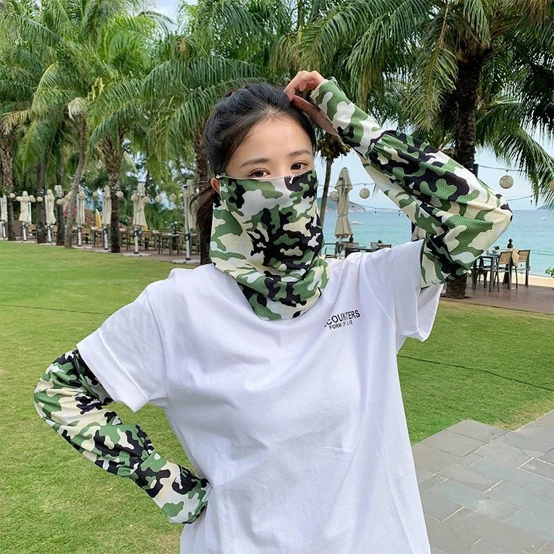 夏季新款面罩冰袖迷彩款防晒冰丝袖套防紫外线出行运动骑行护臂-SQ002 GB